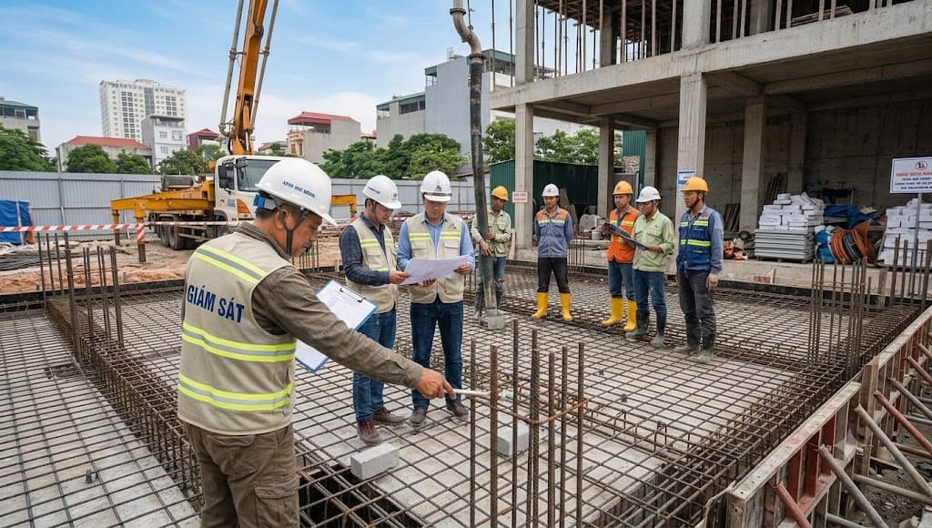 giám sát chặt chẽ từng bước trước khi đổ bê tông